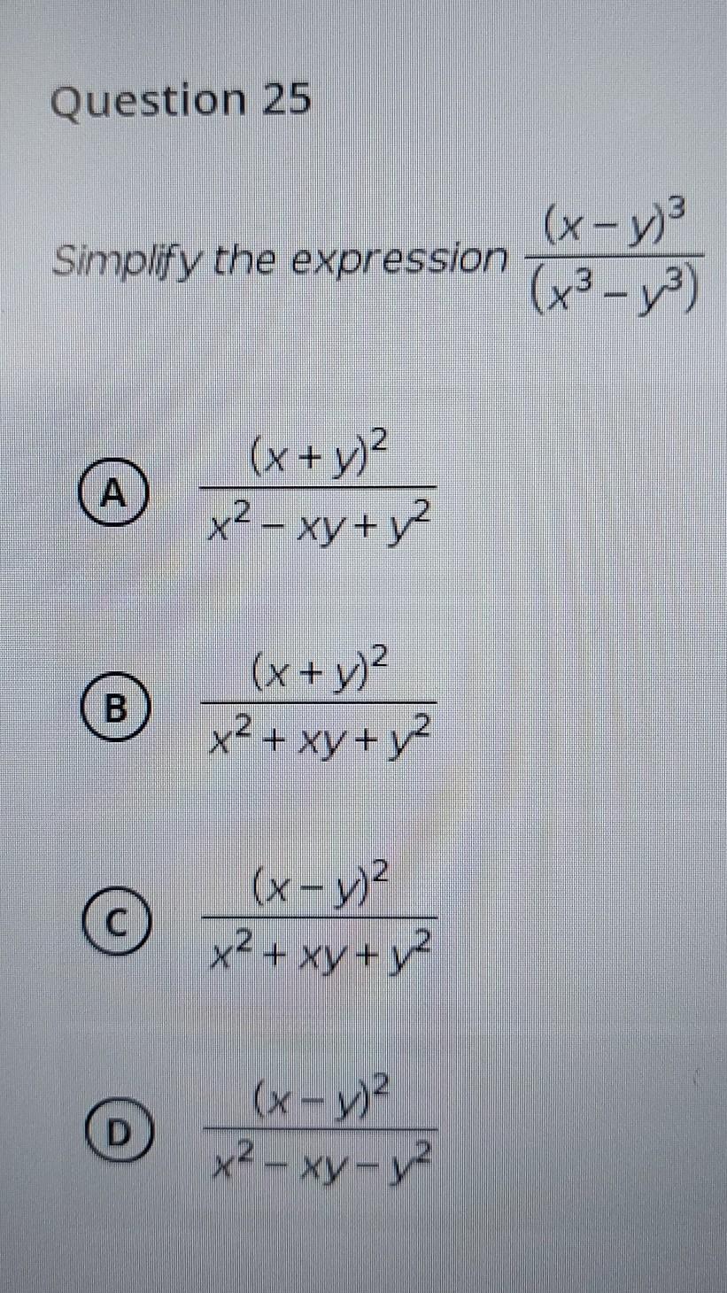 Solved Question 25 X Y 2 Simplify The Expression X3 Chegg Com