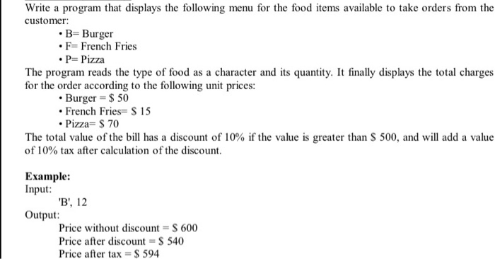 Solved Write a program that displays the following menu for | Chegg.com