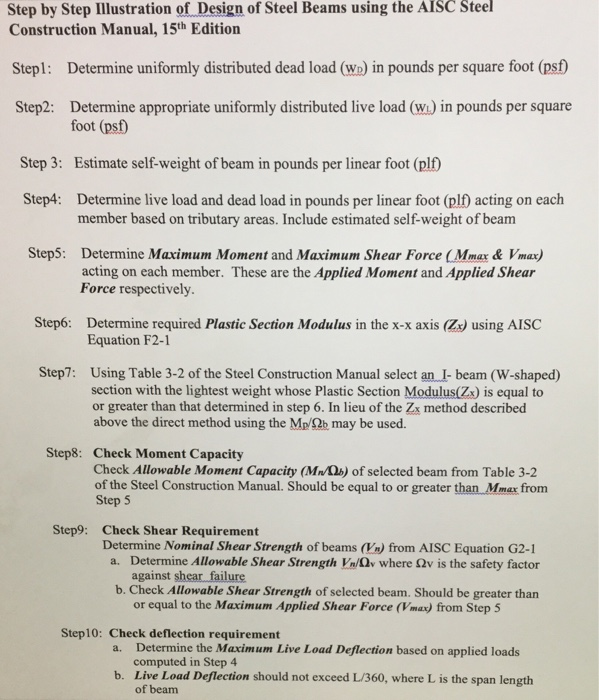 Step By Step Illustration Of Design Of Steel Beams Chegg Com