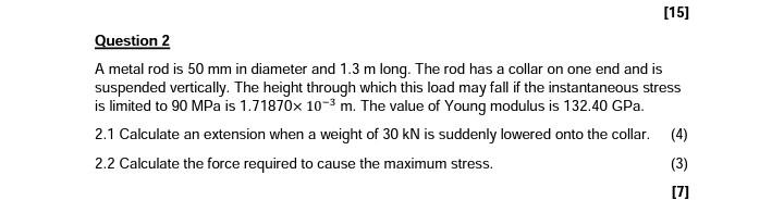 Solved [15] Question 2 A metal rod is 50 mm in diameter and | Chegg.com