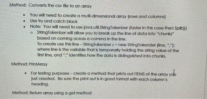Solved . . . Method: Converts the csv file to an array You | Chegg.com