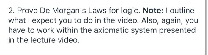 Solved 2. Prove De Morgan's Laws For Logic. Note: I Outline | Chegg.com