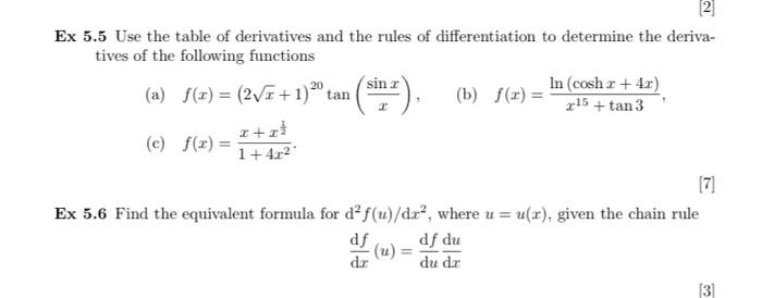 Solved 12 Ex 5.5 Use the table of derivatives and the rules | Chegg.com