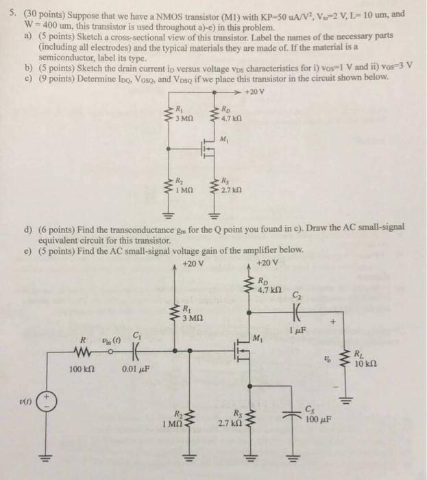 Solved 5. (30 points) Suppose that we have a NMOS transistor | Chegg.com