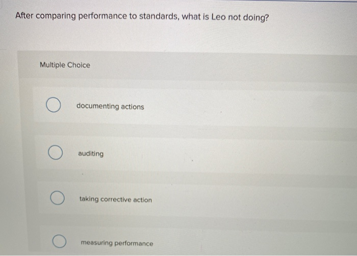 Solved After comparing performance to standards what is Leo