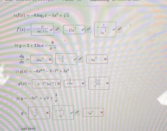 \[ f(x)=-6 \log _{3} x-5 x^{3}+\sqrt[3]{x} \] \[ f^{\prime}(x)= \] \[ \begin{array}{l} y=3+2 \ln x-\frac{6}{x^{-5}} \\ \frac{