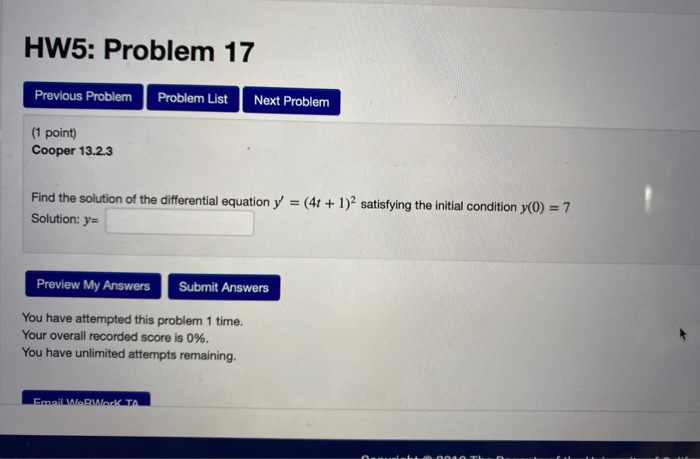 Solved HW5: Problem 17 Previous Problem Problem List Next | Chegg.com