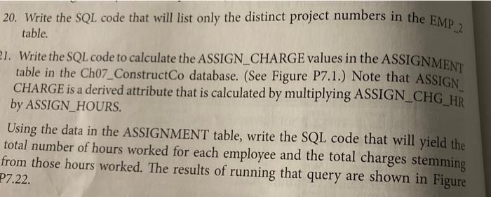 20. Write the SQL code that will list only the | Chegg.com