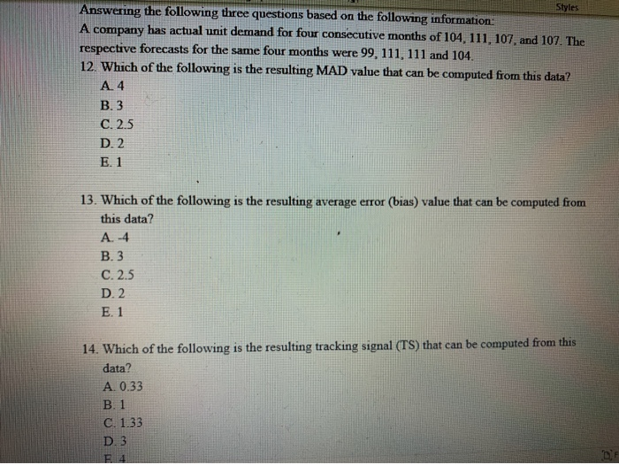 Solved Styles Answering the following three questions based | Chegg.com