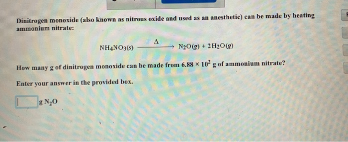 Solved Dinitrogen monoxide (also known as nitrous oxide and | Chegg.com