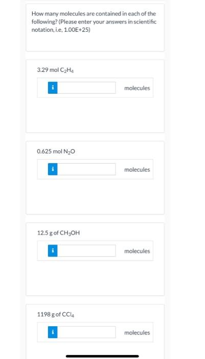 Solved How many molecules are contained in each of the | Chegg.com