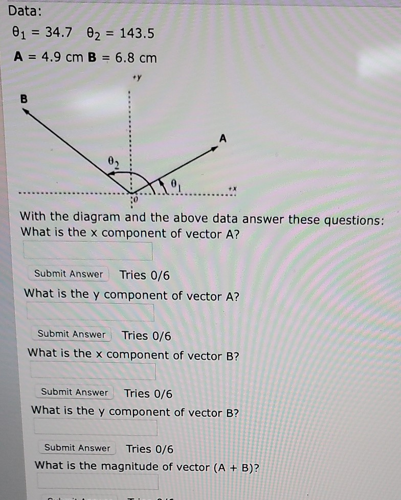 Solved Data: 01 = 34.7 82 = 143.5 A = 4.9 cm B = 6.8 cm B | Chegg.com