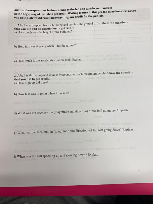 Solved Answer these questions before coming to the lab and | Chegg.com