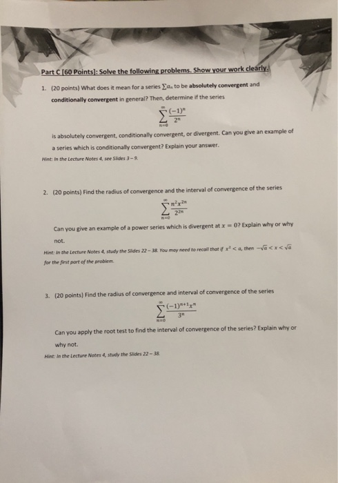 Solved Part C [60 Points]: Solve the following problems. | Chegg.com