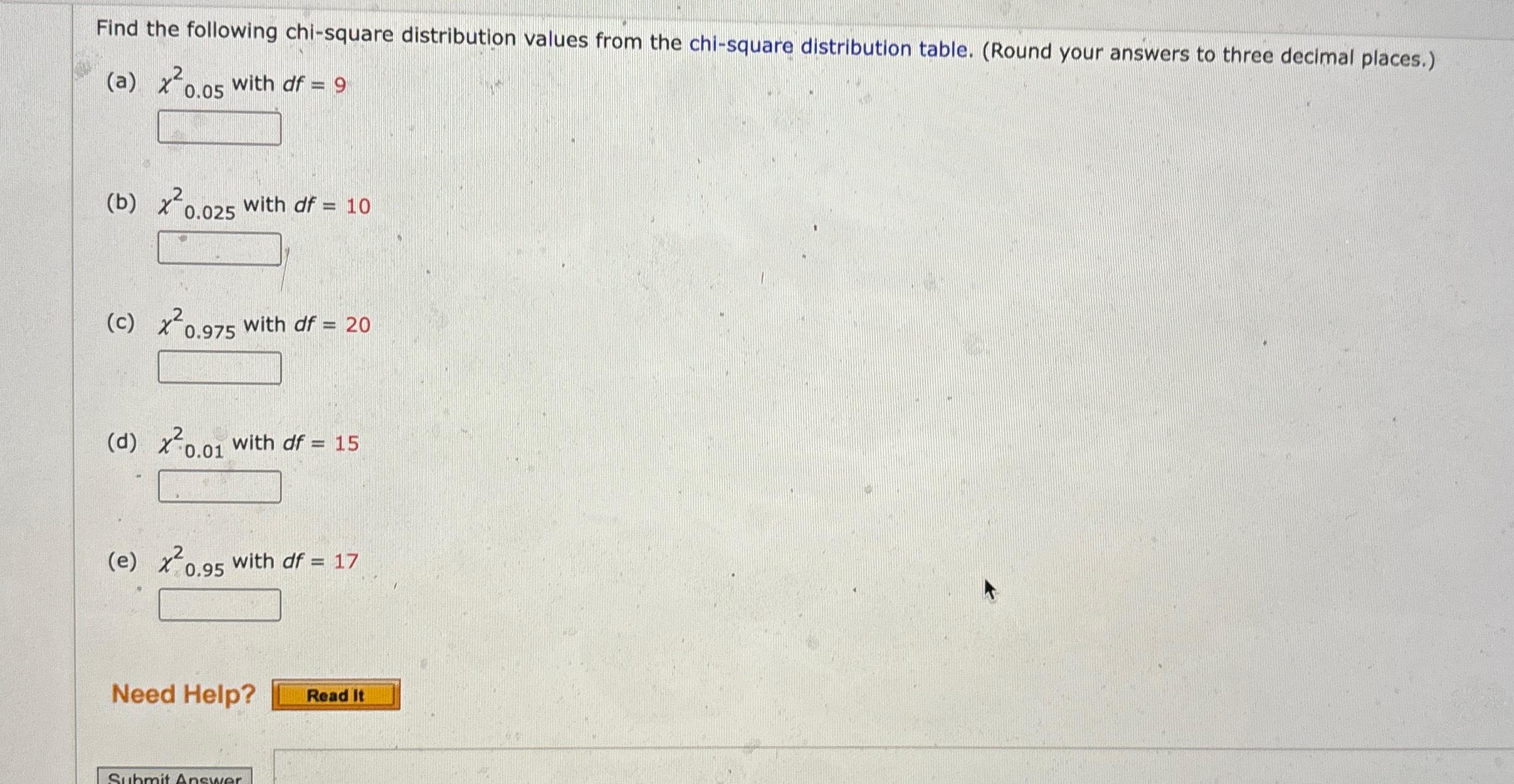 Solved Find The Following Chi-square Distribution Values | Chegg.com