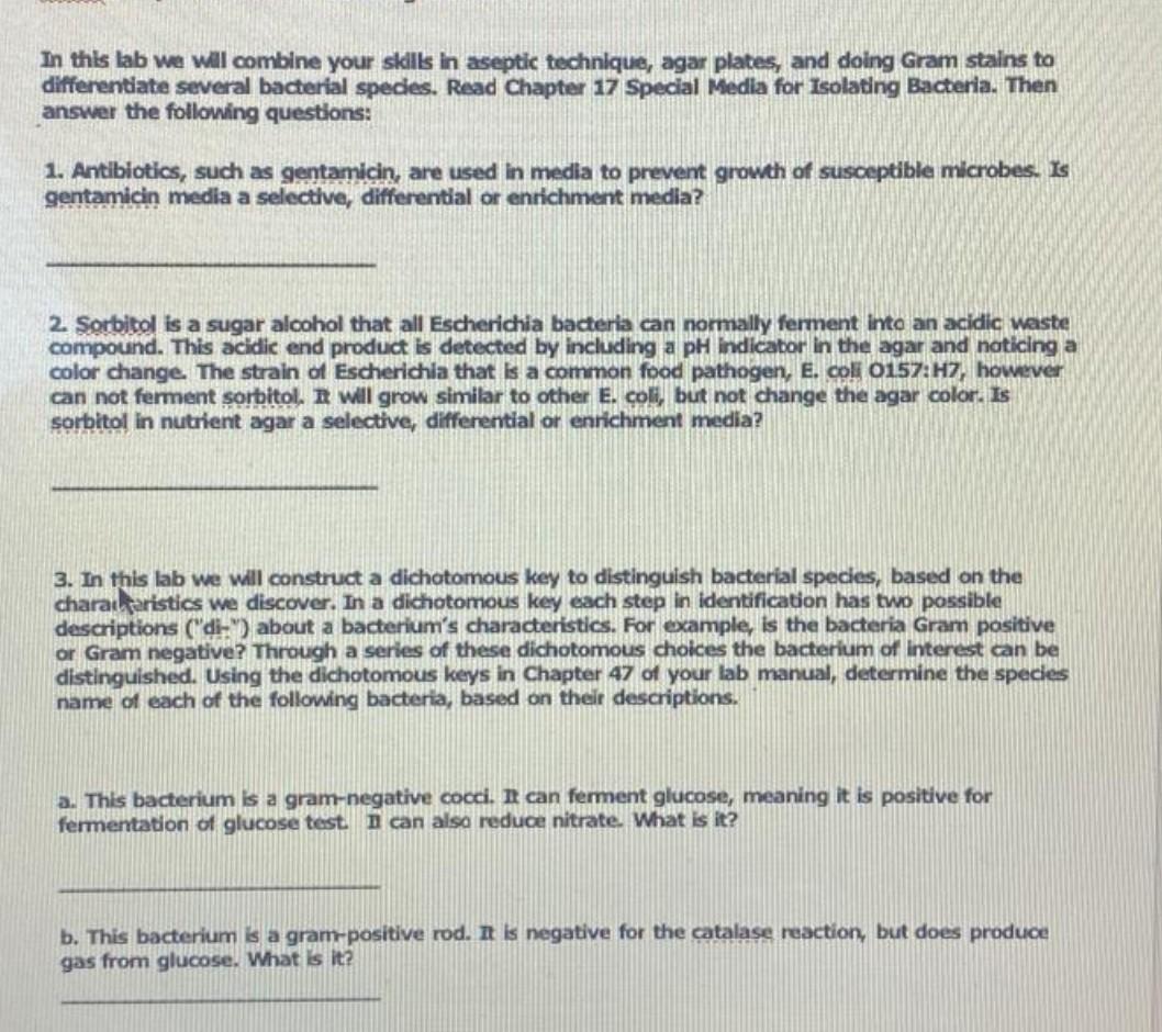 Solved 3. In this lab we will construct a dichotomous key to | Chegg.com