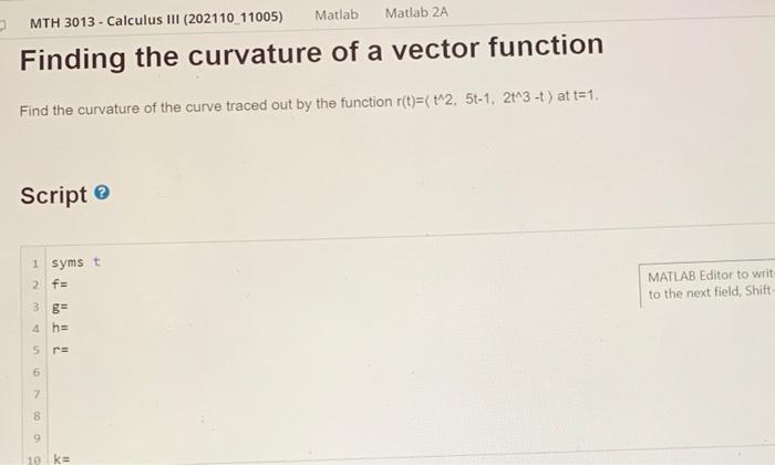 Solved Matlab Matlab 2A JMTH 3013 - Calculus III (202110 | Chegg.com