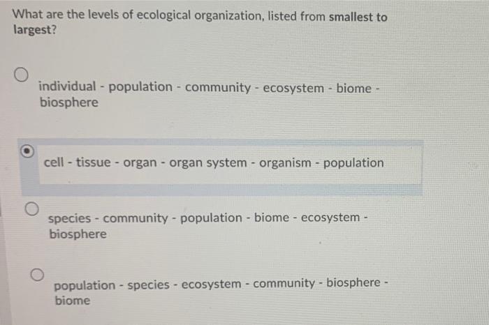 biosphere ecosystem community population organism