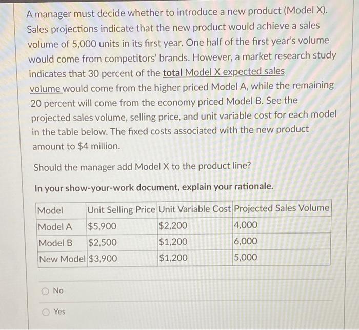 Solved A manager must decide whether to introduce a new