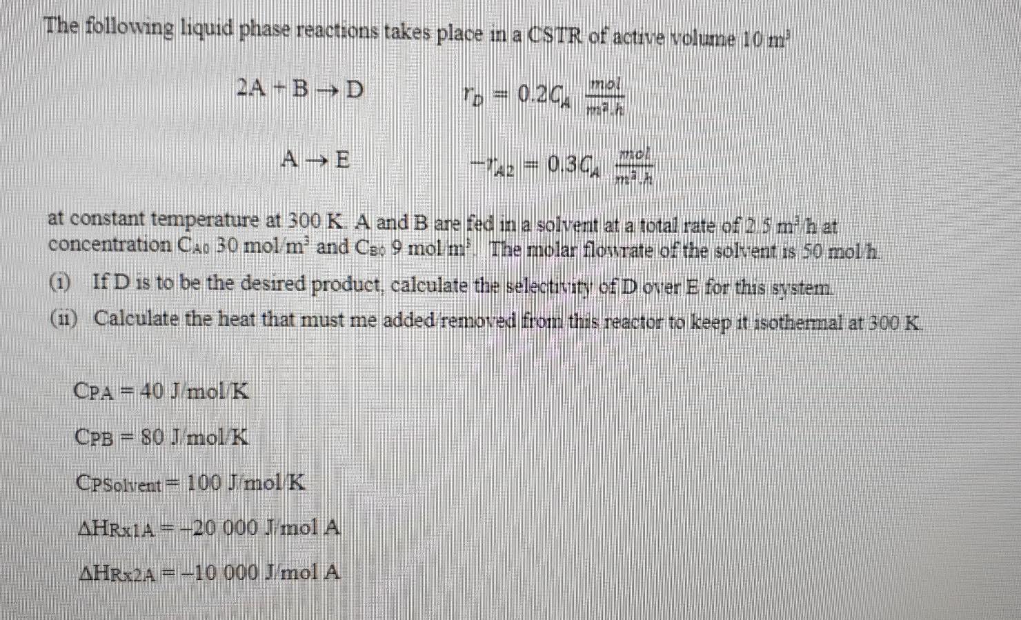 Solved The Following Liquid Phase Reactions Takes Place In A | Chegg.com