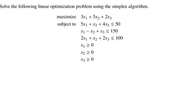 Solved Solve the following linear optimization problem using | Chegg.com