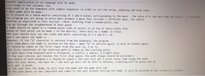 Console application in c# language will be made. List | Chegg.com
