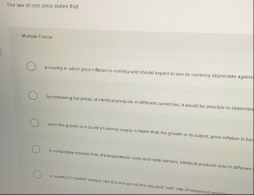 Solved The law of one price states thatMultiple Choicea | Chegg.com