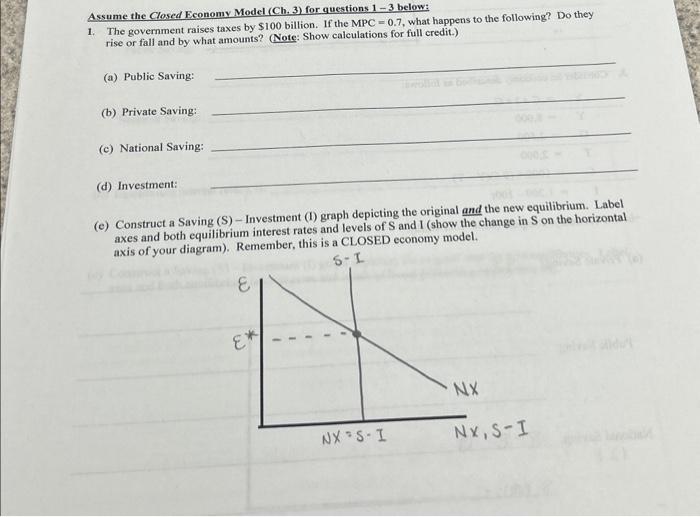 Solved Assume The Closed Economy Model (Ch,3) For Questions | Chegg.com