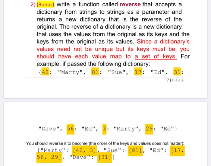 Solved 2) (Bonus) Write a function called reverse that | Chegg.com