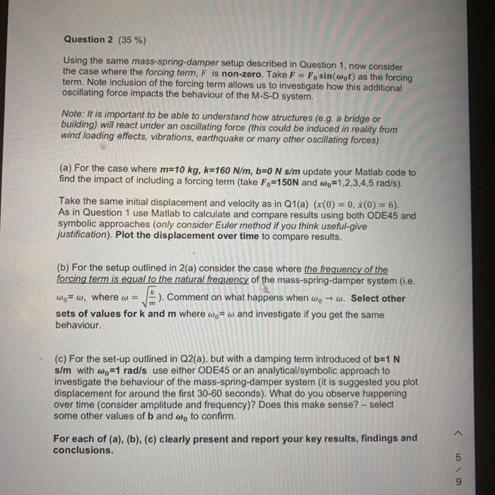 Question 2 35 Using The Same Mass Spring Damper Chegg Com