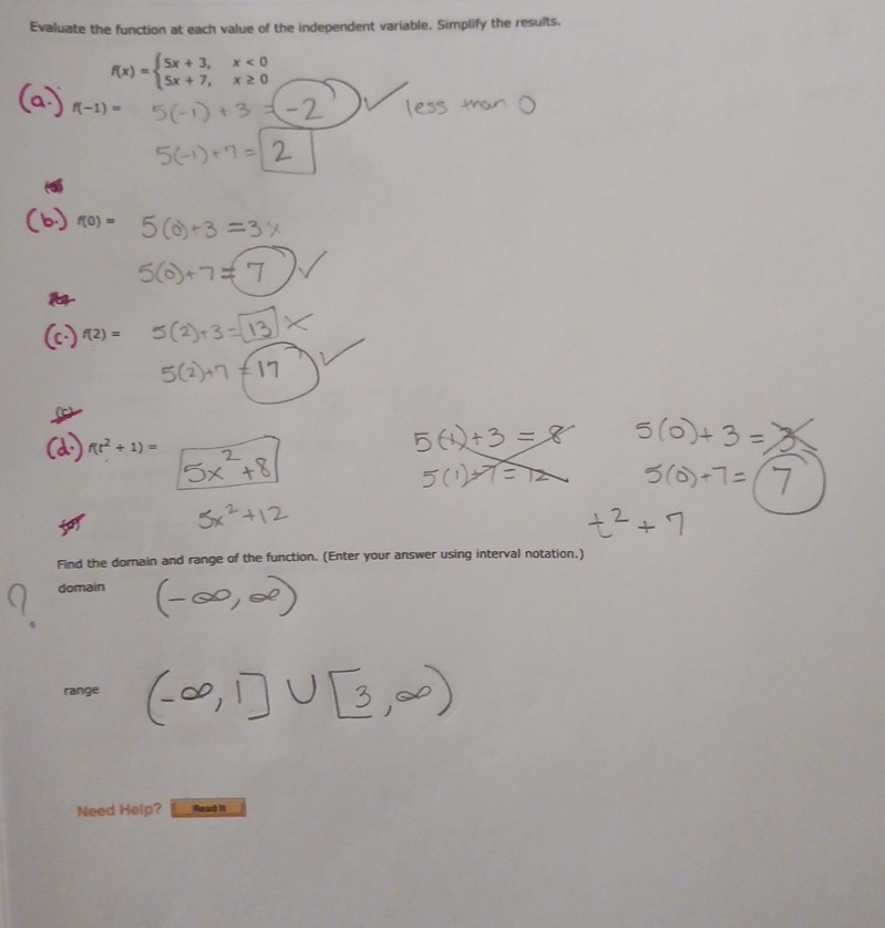Solved Evaluate the function at each value of the | Chegg.com