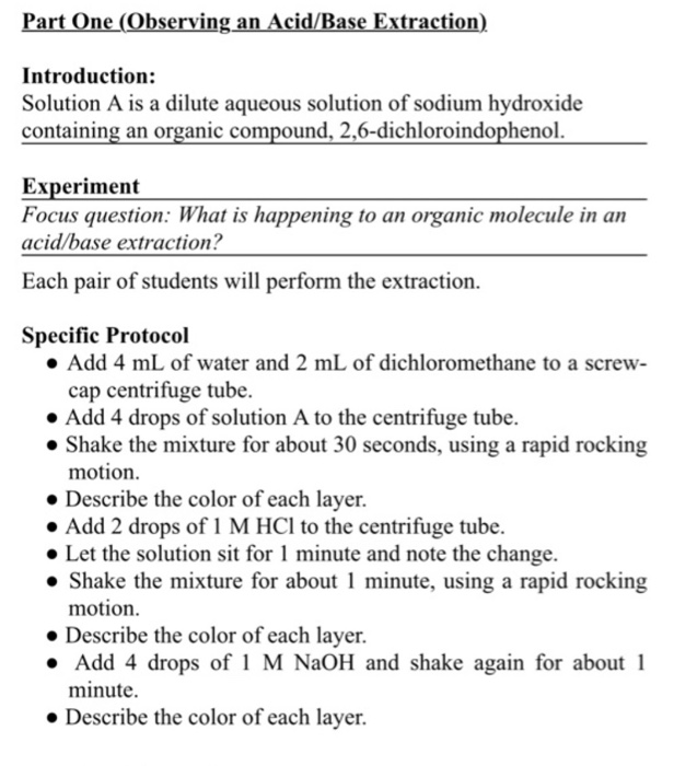 Solved Part One (Observing an Acid/Base Extraction)