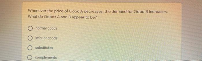 Solved Whenever the price of Good A decreases, the demand | Chegg.com