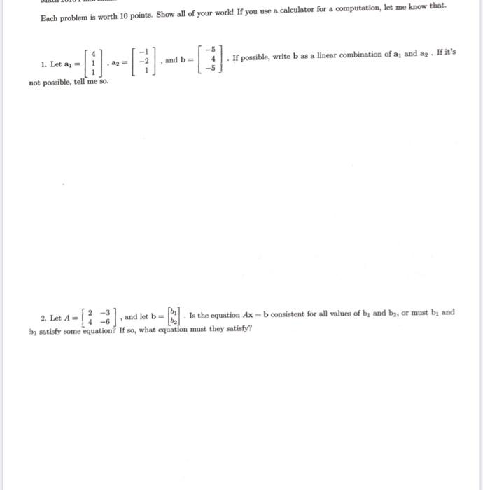 Solved Each problem is worth 10 points. Show all of your | Chegg.com