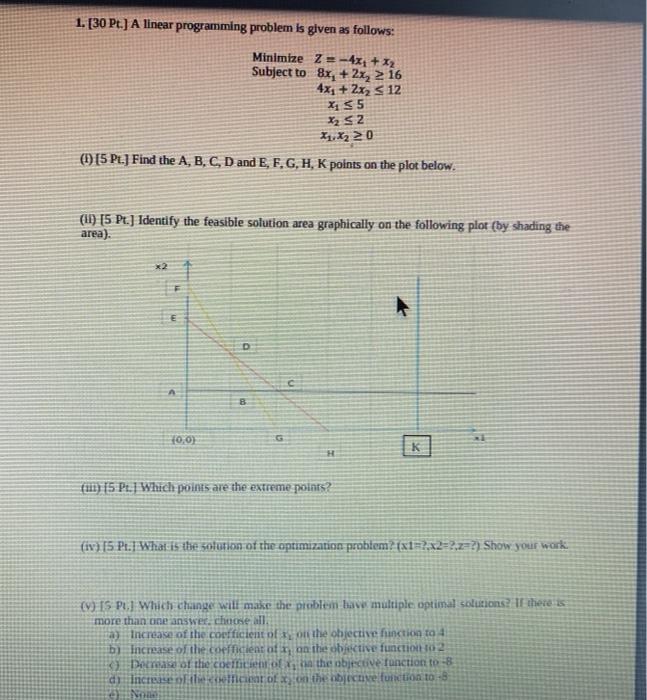 Solved 1 30 Pt A Linear Programming Problem Is Given As Chegg Com