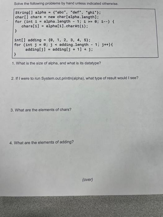 Solved Solve the following problems by hand unless indicated | Chegg.com