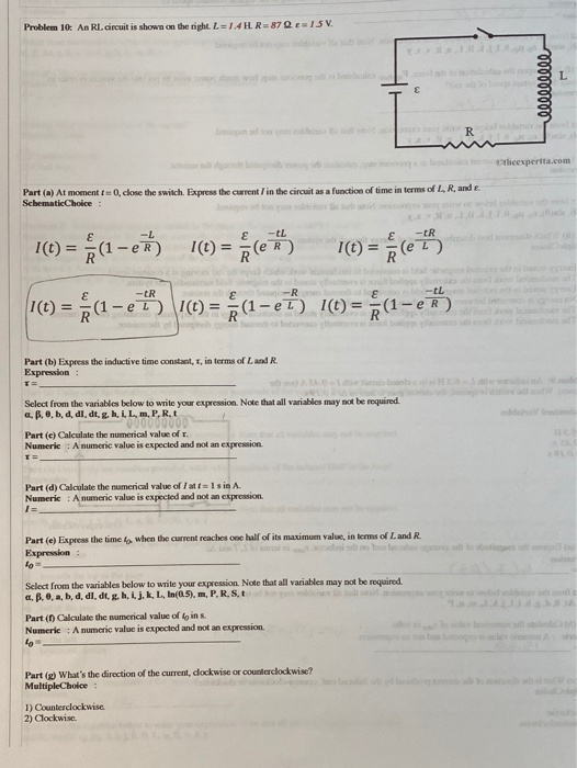 Solved Problem 10 An Rl Circuit Is Shown On The Right L Chegg Com