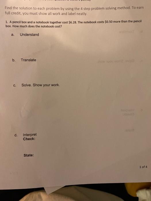 Solved Find the solution to each problem by using the 4 step | Chegg.com