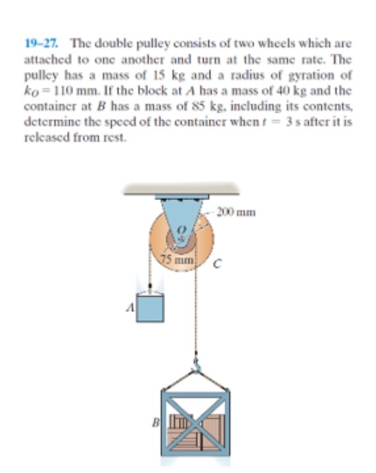 Solved 19-27. ﻿The double pulley consists of two wheels | Chegg.com
