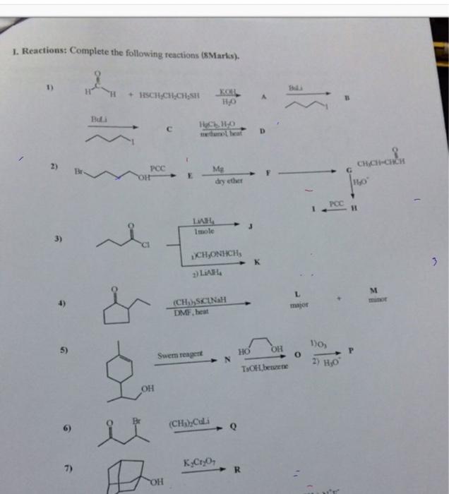 Solved 1. Reactions: Complete the following reactions | Chegg.com