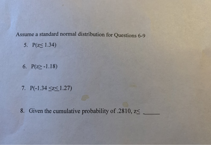 Solved Assume a standard normal distribution for Questions | Chegg.com