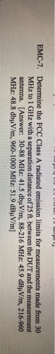 EMC-7. Determine the FCC Class A radiated emission | Chegg.com