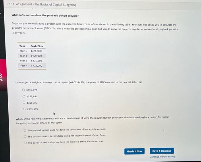 Solved Ch 11- Assignment - The Basics of Capital Budgeting | Chegg.com