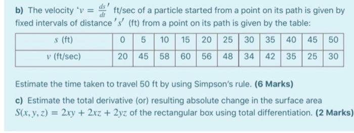 Solved B The Velocity V Ae Ft Sec Of A Particle Starte Chegg Com