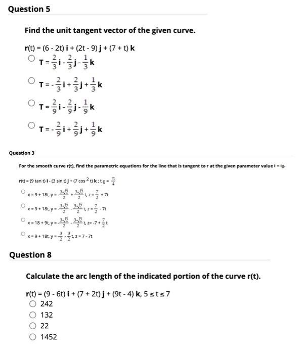 Solved Find The Unit Tangent Vector Of The Given Curve