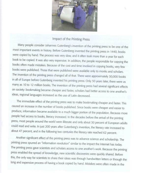 Solved Impact of the Printing Press Many people consider