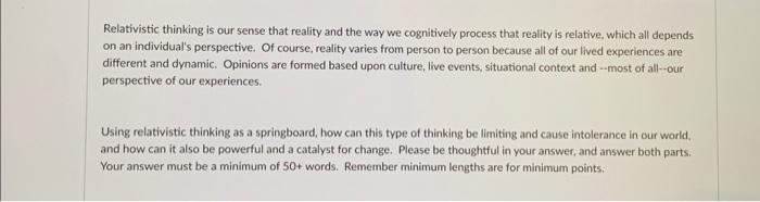 Solved Relativistic thinking is our sense that reality and | Chegg.com