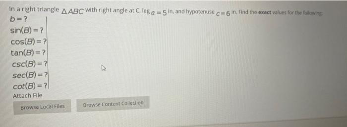 Solved In a right triangle A ABC with right angle at C, leg | Chegg.com