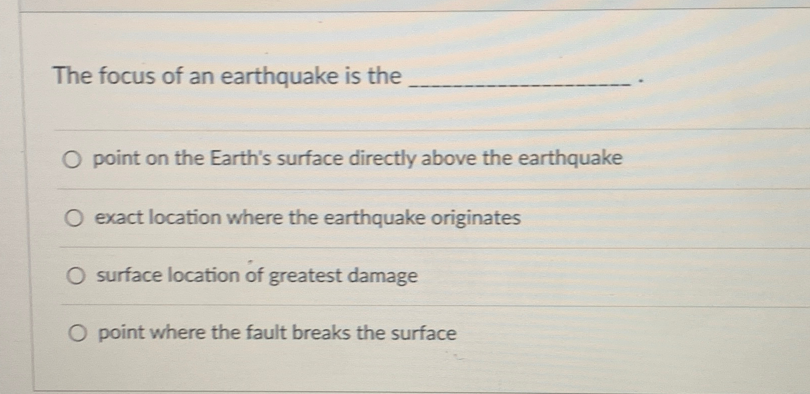 the starting point of earth's surface of an earthquake is called