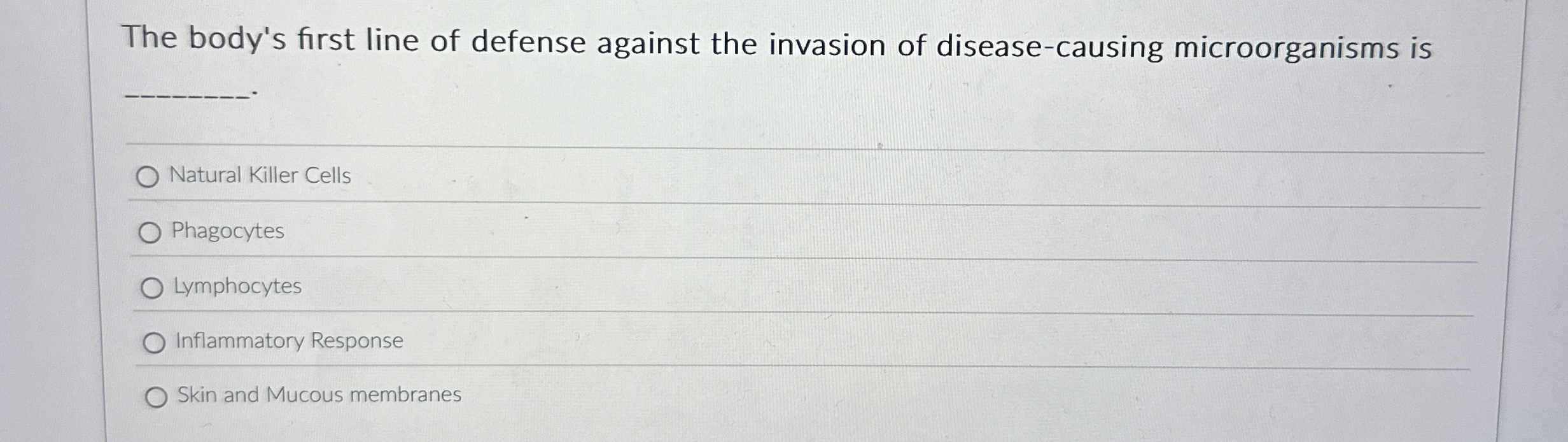 Solved The body's first line of defense against the invasion